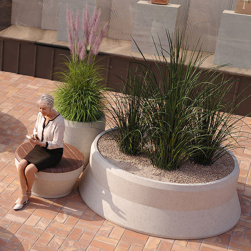 Benches and planters nest together